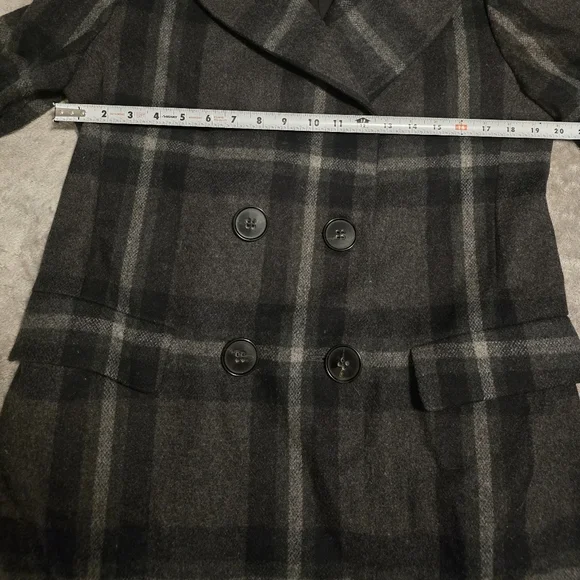 ZARA WOMEN’S STUDIO PLAID CHECK DOUBLE BREASTED 100% WOOL COAT GRAY - Picture 11 of 12